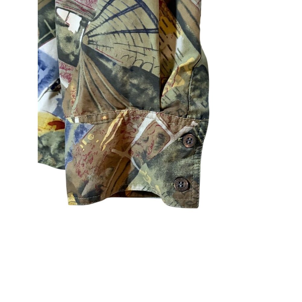 Y2K Kate Hill Blouse 3X Travel Trains Planes 1920s Graphic Lagenlook 100% Silk - Picture 2 of 10